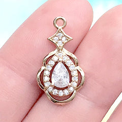 Teardrop Rhinestone Pendant | Bling Bling Rhinestone Charm | Luxury Jewelry DIY Supplies (1 piece / Gold / 11mm x 21mm)