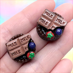 Chocolate Cake Cabochons | Miniature Dessert | Sweets Decoden | Fake Food Jewellery Making (2 pcs / 18mm)