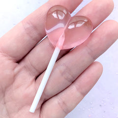 Heart Lollipop Cabochon | Faux Candy Jewellery Making | Kawaii Phone Case Decoden Supplies (1 piece / Pink / 30mm x 66mm)