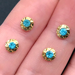 Glass Rhinestone Charms | Sparkle Embellishment for Resin Art Decoration | Bling Bling Nail Design (4 pcs / Blue / 5mm)