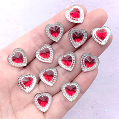 Magical Girl Heart Rhinestones | Kawaii Mahou Kei Jewelry DIY | Decoden Phone Case Making (12 pcs / Red / 14mm x 14mm)
