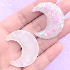 Resin Moon and Star Cabochons | Cute Decoden Pieces | Kawaii Cabochon | Magical Girl Jewelry Supplies (2 pcs / White / 31mm x 36mm)