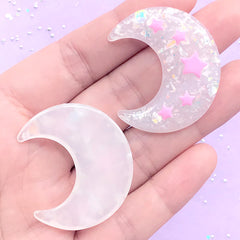 Resin Moon and Star Cabochons | Cute Decoden Pieces | Kawaii Cabochon | Magical Girl Jewelry Supplies (2 pcs / White / 31mm x 36mm)