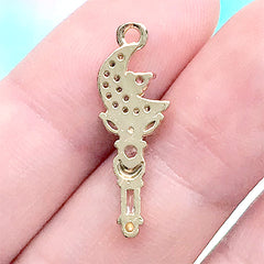 Kawaii Moon Magic Wand Charm with Rhinestones | Sparkle Mahou Kei Pendant | Magical Girl Jewellery Making (1 piece / Gold / 8mm x 24mm)