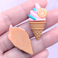 Strawberry Ice Cream Cabochons | Kawaii Resin Flatback | Phone Case Decoden Supplies | Summer Sweet Deco (2 pcs / Pink / 17mm x 34mm)