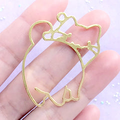 Cute Cat Open Bezel Charm | Animal Pendant | Kawaii Deco Frame for UV Resin Filling | Resin Jewelry Making (1 piece / Gold / 40mm x 45mm)