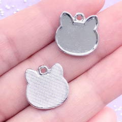 Small Cat Head Bezel Tray | UV Resin Jewelry Supplies | Kitty Pendant | Kitten Charm | Kawaii Crafts (2 pcs / Silver / 15mm x 15mm)