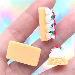 Christmas Swiss Roll Cake Cabochons | Dollhouse Food Supplies | Miniature Sweet Decoden | Faux Dessert Jewelry DIY (3 pcs / 14mm x 24mm)