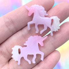 Glittery Unicorn Cabochons in Galaxy Gradient | Fairytale Embellishments | Magical Decoden Supplies (3 pcs / 31mm x 21mm)