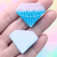 Kawaii Diamond Cabochon | Glittery Embellishments for Decoden Crafts | Phone Case Decoration (2 pcs / Blue / 32mm x 24mm)