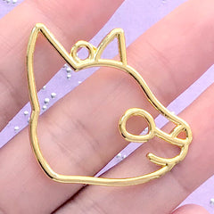 CLEARANCE Cat Head Open Bezel | UV Resin Jewellery Supplies | Animal Deco Frame for Resin Filling (1 piece / Gold / 33mm x 33mm)
