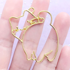 Cute Cat Open Bezel Charm | Animal Pendant | Kawaii Deco Frame for UV Resin Filling | Resin Jewelry Making (1 piece / Gold / 40mm x 45mm)