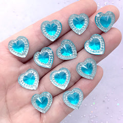 Faceted Heart Gemstones | Magical Girl Decoden Supplies | Kawaii Jewellery Making (12 pcs / Light Blue / 14mm x 14mm)