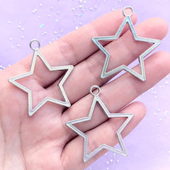 Outlined Star Open Backed Bezel Pendant for UV Resin Filling | Kawaii Deco Frame | Resin Jewellery Supplies (3 pcs / Silver / 35mm x 38mm)