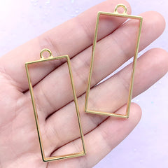 Long Rectangle Bar Open Bezel Charm for Pressed Flower Jewelry Making | Rectangular Deco Frame (2 pcs / Gold / 20mm x 49mm)