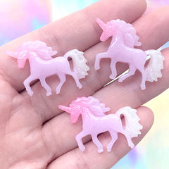 Glittery Unicorn Cabochons in Galaxy Gradient | Fairytale Embellishments | Magical Decoden Supplies (3 pcs / 31mm x 21mm)