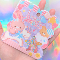 Bunny and Bear Sticker Flakes | Kawaii Animal Friend Stickers | Planner Deco Sticker | Embellishments for Scrapbook (8 Designs / 50 Pieces)