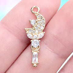 Kawaii Moon Magic Wand Charm with Rhinestones | Sparkle Mahou Kei Pendant | Magical Girl Jewellery Making (1 piece / Gold / 8mm x 24mm)