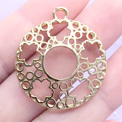 Round Sakura Open Bezel Pendant | Cherry Blossom Deco Frame for UV Resin Filling | Flower Circle Charm (1 piece / Gold / 29mm x 34mm)
