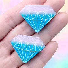Kawaii Diamond Cabochon | Glittery Embellishments for Decoden Crafts | Phone Case Decoration (2 pcs / Blue / 32mm x 24mm)