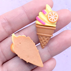 Ice Cream Resin Cabochons | Phone Case Deco | Sweet Decoden Pieces | Kawaii Craft Supplies (2 pcs / Lemon Yellow / 17mm x 34mm)