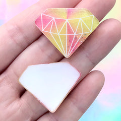 Diamond Cabochon with Glitter | Kawaii Decoden DIY | Resin Embellishment for Phone Decoration (2 pcs / Yellow & Red / 32mm x 24mm)