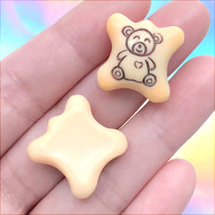 Bear Chocolate Biscuit Cabochons | Faux Food Embellishments | Kawaii Sweet Decoden Supplies (2 pcs / 19mm x 19mm)