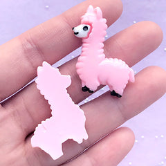 Kawaii Alpaca Cabochons | Llama Decoden Pieces | Animal Jewelry DIY | Kawaii Craft Supplies (2 pcs / Pink / 28mm x 34mm)