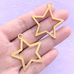 Hollow Star Open Bezel Charm | Cute Deco Frame for UV Resin Filling | Kawaii Resin Jewelry Making (3 pcs / Gold / 35mm x 38mm)