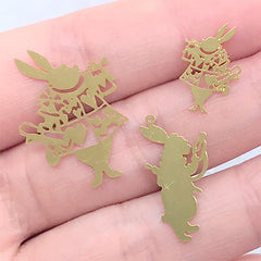 White Rabbit Metal Accent Pieces | Alice in Wonderland Embellishments for Resin Jewelry Making | Fairy Tale Resin Inclusions (3 pcs)