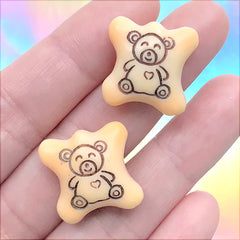 Bear Chocolate Biscuit Cabochons | Faux Food Embellishments | Kawaii Sweet Decoden Supplies (2 pcs / 19mm x 19mm)