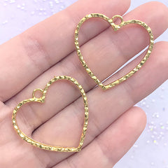 Heart Open Bezel with Wavy Border | Heart Deco Frame for for UV Resin Filling | Kawaii Jewelry DIY (2 pcs / Gold / 29mm x 28mm)