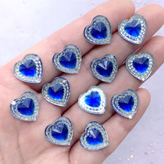 Faceted Heart Rhinestones | Magical Girl Decoration | Kawaii Phone Case Decoden Supplies (12 pcs / Blue / 14mm x 14mm)