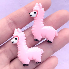 Kawaii Alpaca Cabochons | Llama Decoden Pieces | Animal Jewelry DIY | Kawaii Craft Supplies (2 pcs / Pink / 28mm x 34mm)