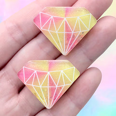 Diamond Cabochon with Glitter | Kawaii Decoden DIY | Resin Embellishment for Phone Decoration (2 pcs / Yellow & Red / 32mm x 24mm)