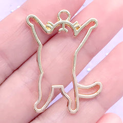 Sleepy Cat Open Bezel Charm | Cute Animal Deco Frame for UV Resin Filling | Kawaii Jewelry Supplies (1 piece / Gold / 28mm x 35mm)