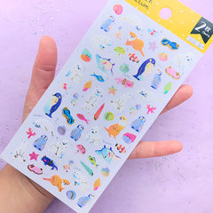 Arctic Animal Stickers | North Polar Animals and Marine Life Embellishments | Penguin Polar Bear Seal Sticker (2 sheets)