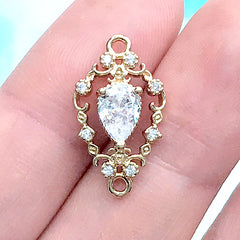 Bling Bling Teardrop Rhinestone Connector Charm | Filigree Rhinestone Pendant | Sparkle Jewellery Making (1 piece / Gold / 11mm x 20mm)