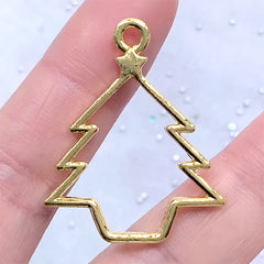 Christmas Tree Deco Frame for UV Resin Filling | Christmas Open Back Bezel Charm | Resin Jewelry Making (1 piece / Gold / 28mm x 35mm)