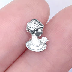 Victorian Lady Nail Charm with Rhinestone | Mini Metal Embellishment in Antique Style | Resin Inclusion | Nail Art (1 piece / Silver / 7mm x 10mm)