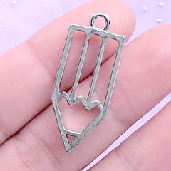 Pencil Open Back Bezel Charm | Stationery Pendant | Back to School Deco Frame for UV Resin Filling (1 piece / Silver / 13mm x 32mm)