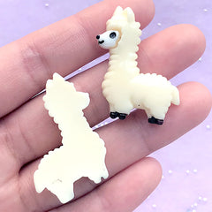 CLEARANCE Kawaii Llama Cabochons | Animal Embellishments | Alpaca Decoden Pieces | Kawaii Phone Case Decoration (2 pcs / Cream / 28mm x 34mm)