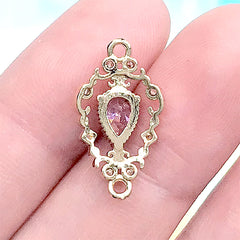Filigree Teardrop Rhinestone Connector Charm Link | Bling Bling Rhinestone Pendant | Princess Jewelry DIY (1 piece / Gold & Pink / 11mm x 20mm)