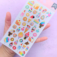 Whimsical Dessert Stickers in Rainbow Gradient Colour | Parfait Sundae Ice Cream Cake Pancake Marshmallow Cupcake Sticker (2 sheets)