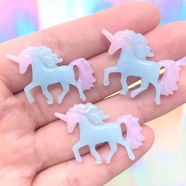 Magical Unicorn Cabochons in Pastel Gradient | Kawaii Decoden Pieces | Fairy Tale Jewelry DIY (3 pcs / 31mm x 21mm)