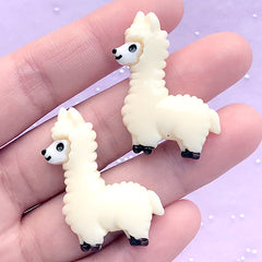 CLEARANCE Kawaii Llama Cabochons | Animal Embellishments | Alpaca Decoden Pieces | Kawaii Phone Case Decoration (2 pcs / Cream / 28mm x 34mm)