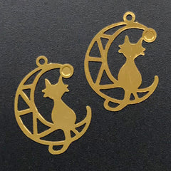 Cat Sitting on the Moon Metal Bookmark Charm | Animal Deco Frame for UV Resin Filling | Kawaii Resin Jewellery DIY (2 pcs / 20mm x 26mm)