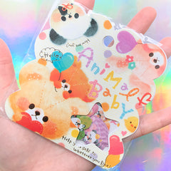 Animal Baby Sticker Flakes | Kawaii Bear and Panda Deco Stickers for Planner Decoration | Scrapbooking Supplies (8 Designs / 50 Pieces)