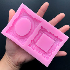 Baroque Rectangular Frame Silicone Mold (2 Cavity) | Small Victorian Picture Frame Mould | Dollhouse Miniature Painting Frame DIY