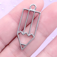 Pencil Open Back Bezel Charm | Stationery Pendant | Back to School Deco Frame for UV Resin Filling (1 piece / Silver / 13mm x 32mm)